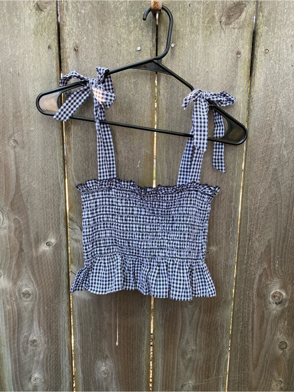 Forever 21 Gingham Smocked Peplum Tank Blue White Small - Picture 2 of 6